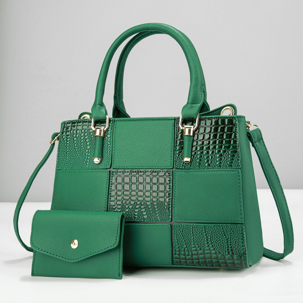 Two-piece set of patchwork square versatile mother and child handbag, fashionable women's bag, new style, Korean-style trendy single-shoulder crossbody bag Specification drawing