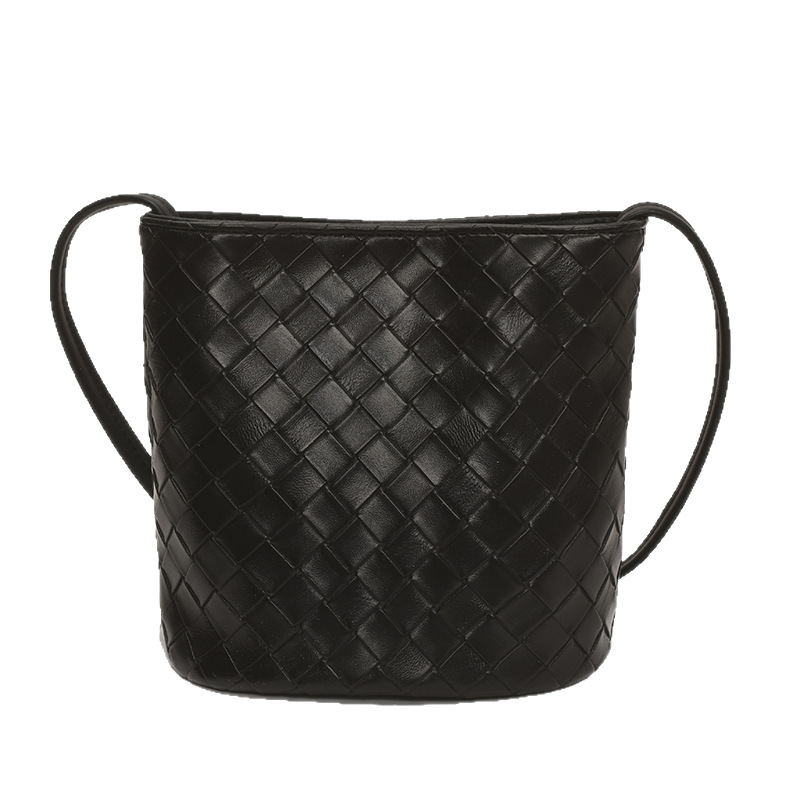 Women's cross-border woven bucket bag 2025 new style versatile casual handbag, fashionable single-shoulder bag, solid color crossbody bag Item Picture