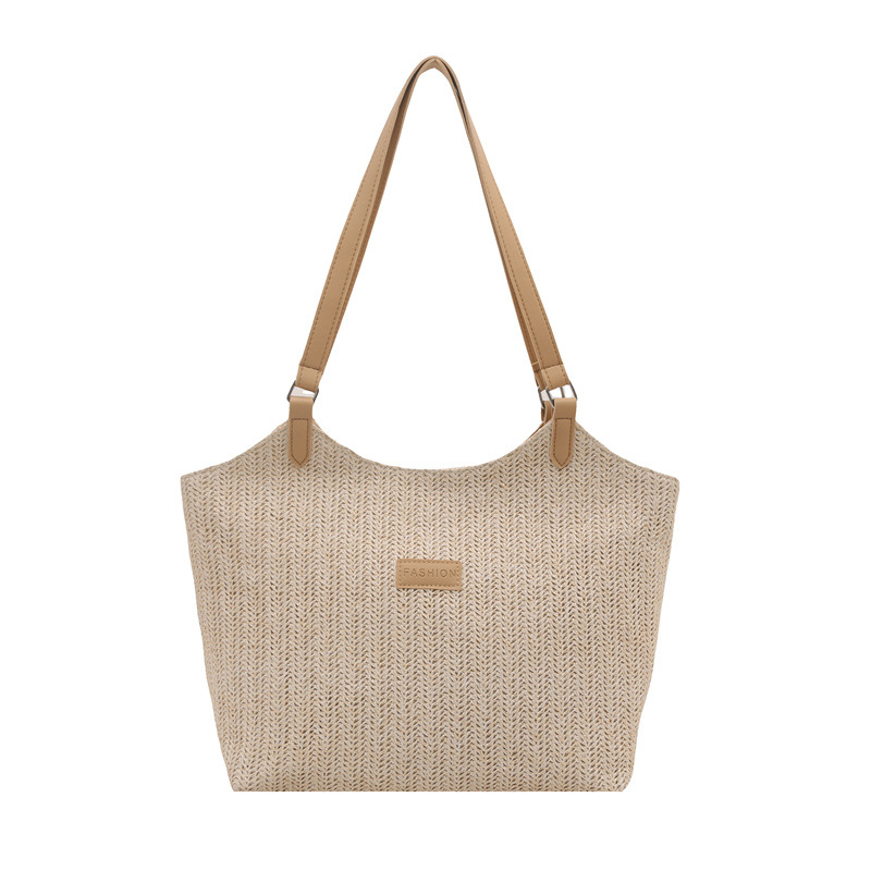 Woven straw bag for women, large capacity 2025 new summer Korean-style single-shoulder bag, textured tote bag for commuting to school Item Picture