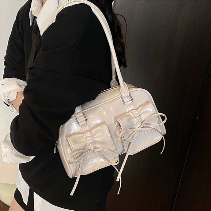 Cross-border bow multi-pocket underarm pillow bag for women 2025 Summer New ballet-style fashionable and versatile single-shoulder bag full figure