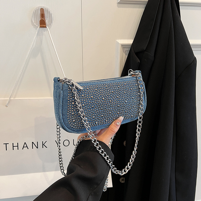 Korean niche underarm bag for women, 2024 new fashion chain handbag, sequined high-end single-shoulder crossbody bag Specification drawing