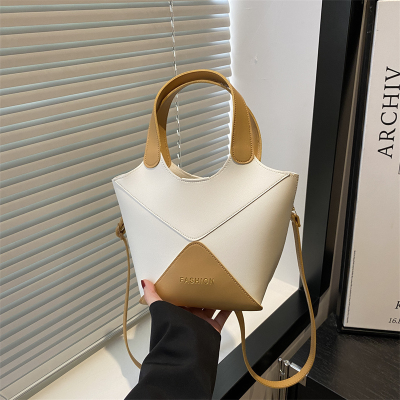 Fashionable and casual vegetable basket bag, women's color-blocking spliced mother-and-child bucket bag, commuting single-shoulder crossbody bag full figure