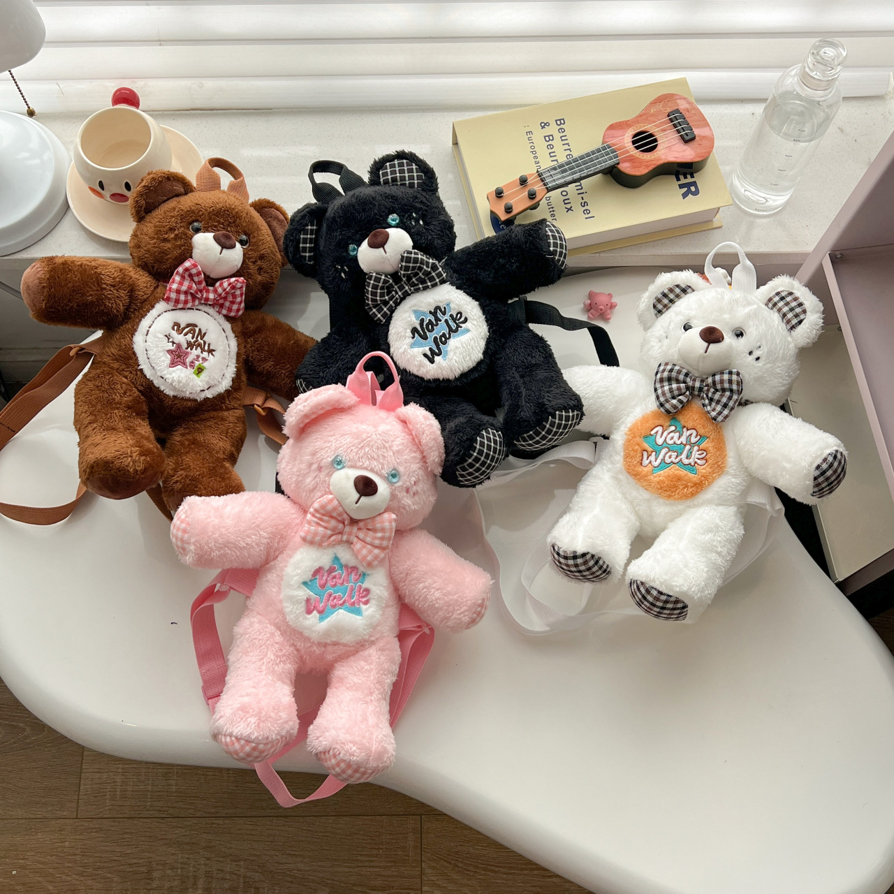 Cute cartoon bear plush backpack, student doll accessory, small backpack, 2024 new style claw machine doll exchange full figure
