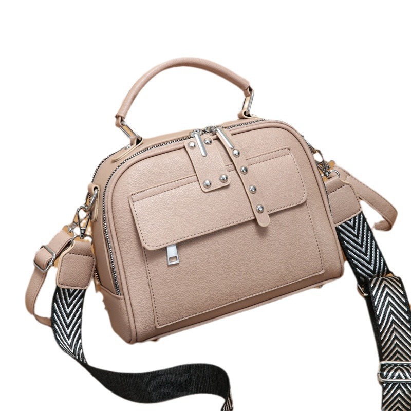 The 2024 new Korean-style solid color multi-pocket double-shoulder strap small square bag is a practical and elegant lady's commuting handbag Item Picture