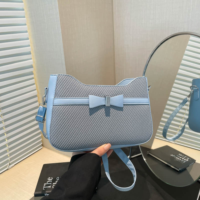 2025 New bow solid color new trendy, simple, casual and commuting style underarm single-shoulder crossbody women's bag full figure