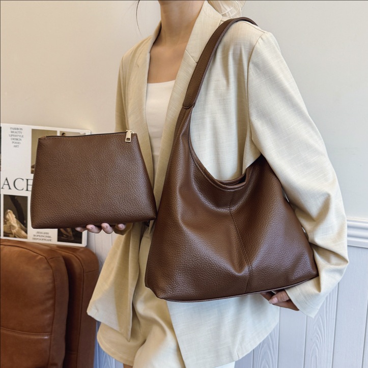 Cross-border high-end hand-held bucket bag, women's retro versatile and fashionable single-shoulder bag, casual large-capacity commuter tote bag full figure