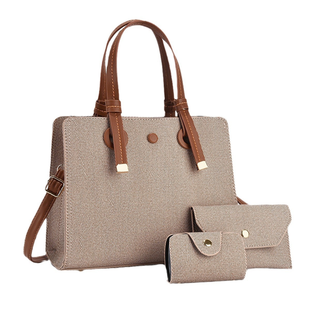 Women's bags for cross-border export, solid-color bags, women's commuting handbags, three-piece sets, simple and high-quality crossbody bags Item Picture