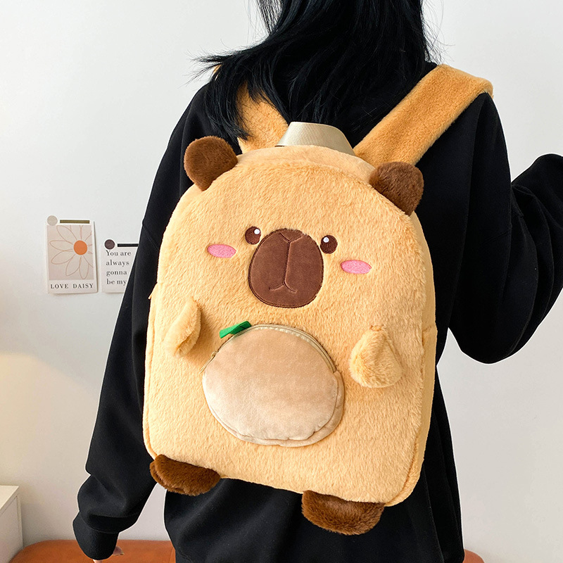 New Capibara plush toy bag, cute capybara backpack, large-capacity multi-purpose bag, doll bag, direct supply Specification drawing