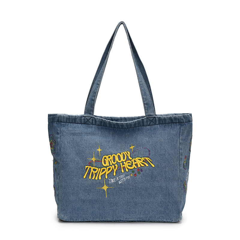 Retro denim tote bag, ins Korean version spring/Summer large-capacity women's commuter bag, Japanese student class handbag Item Picture
