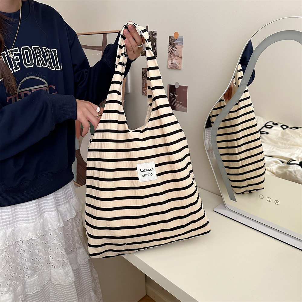38302 canvas bag, student book, large capacity for class, single-shoulder Korean retro style commuter Tote mommy bag details Picture