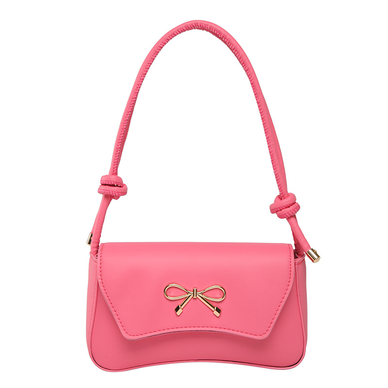 New solid-color, elegant and fashionable Korean-style bow with a stylish texture. Spring 2025 single-shoulder casual underarm baguette bag Item Picture
