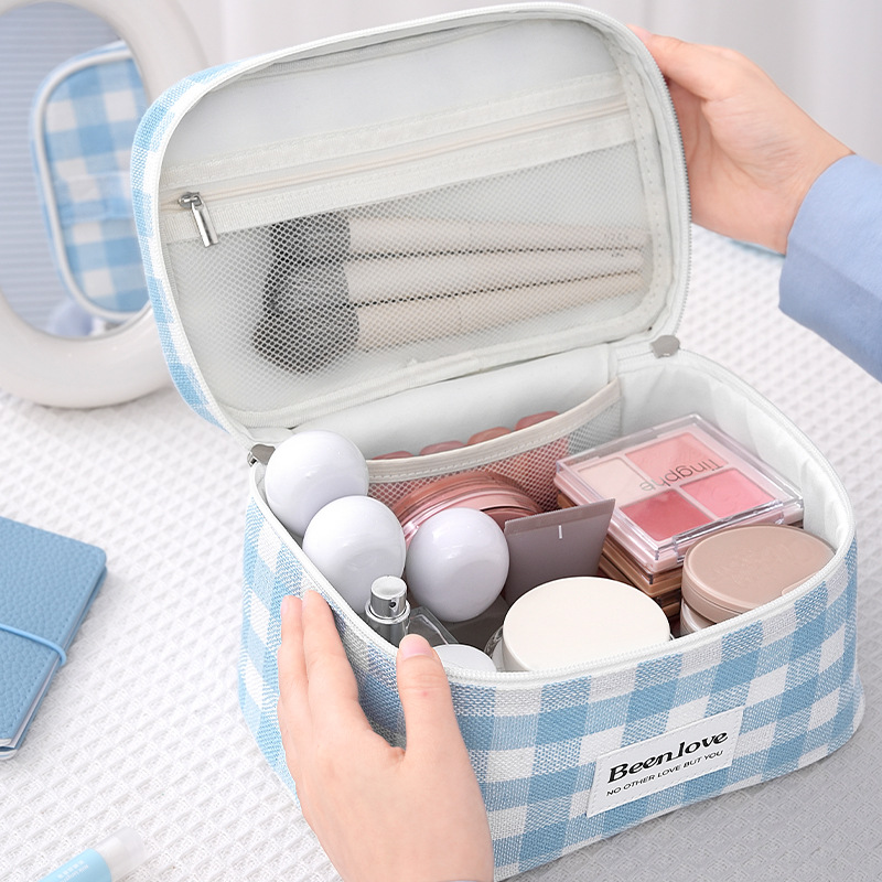 Runhui's new stylish top and bottom cover makeup bag, travel cosmetics storage bag, essential travel makeup bag with large capacity Specification drawing