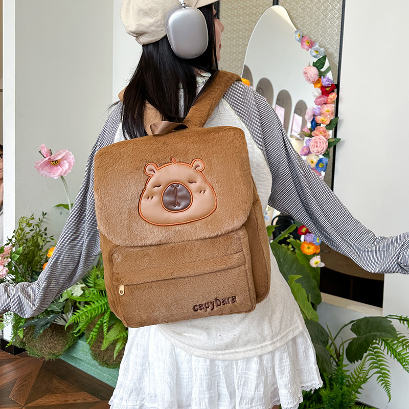 Cartoon cute plush flip-top backpack for college students, large capacity, cute and versatile commuting cartoon style Specification drawing