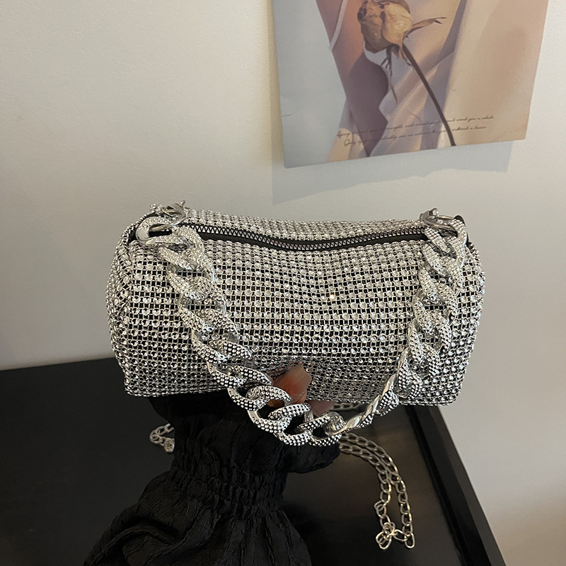 Full Diamond bag for women, Spring/Summer 2024 new ins hot diamond banquet bag, high-quality chain water diamond single-shoulder crossbody bag full figure