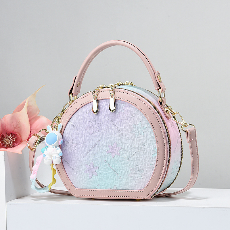 Rainbow-colored small round bag 2023 new versatile and fashionable handbag, single-shoulder manufacturer, elegant crossbody bag for foreign trade ladies full figure