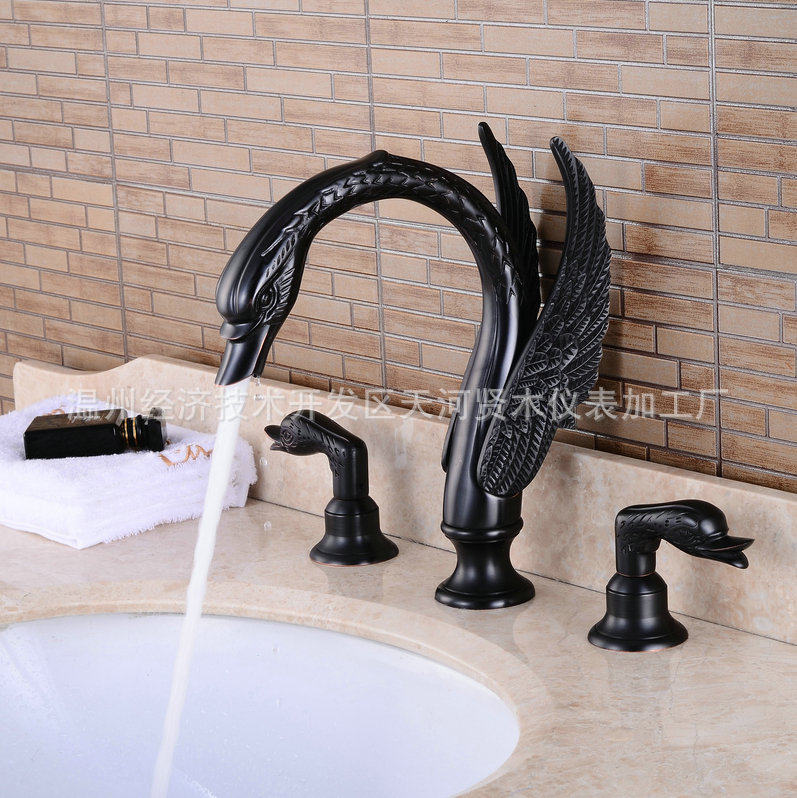 Black swan washbasin faucet Waterfall Washbasin Faucet Washbasin Faucet three-piece set Specification drawing