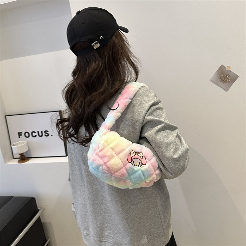 Cartoon tie-dyed hand-held armpit bag, cartoon single-shoulder grab doll, foreign trade hand-held bag, shoulder crossbody bag, factory direct sales Application Scenario