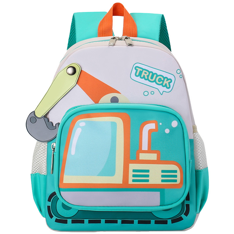 Cartoon excavator little boy kindergarten schoolbag, 3-5-year-old preschool girl backpack, breathable children's backpack Item Picture