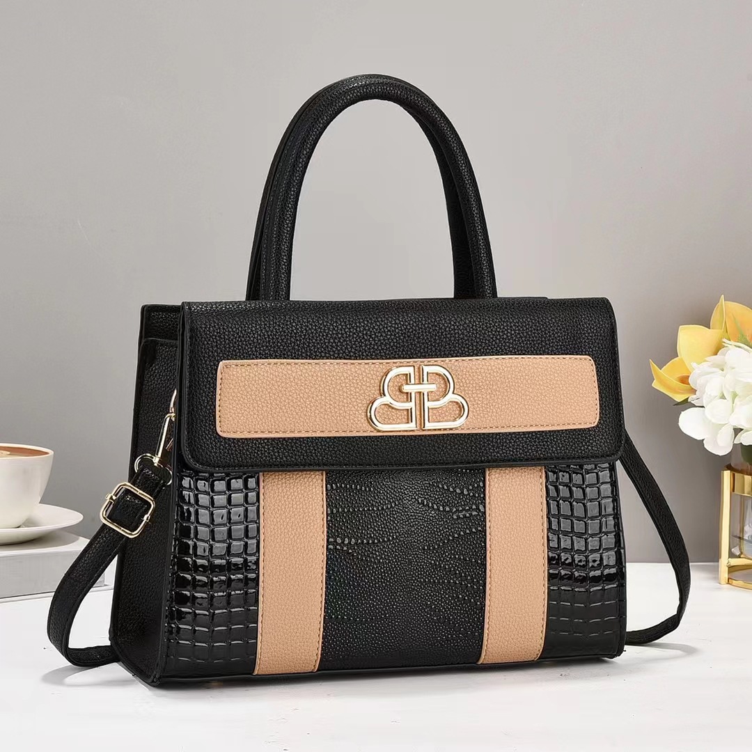 New bright leather color-blocking fashionable single-shoulder bag, crossbody bag, trendy women's bag, high-end cross-border large-capacity handbag full figure