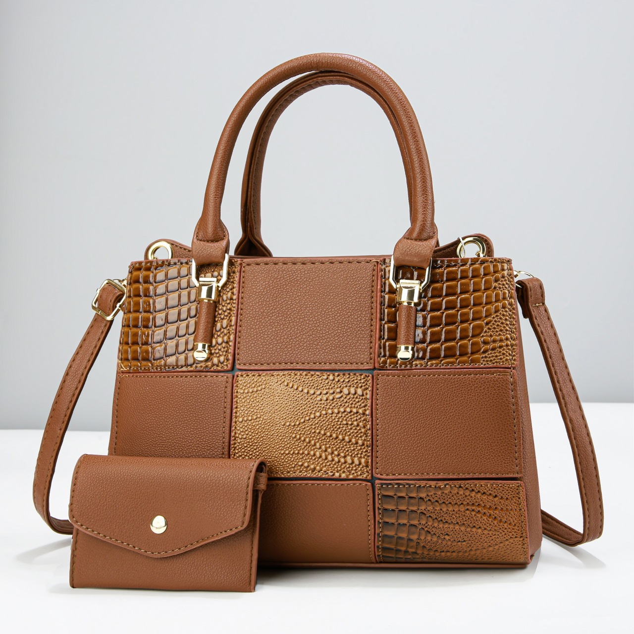 Two-piece set of patchwork square versatile mother and child handbag, fashionable women's bag, new style, Korean-style trendy single-shoulder crossbody bag details Picture