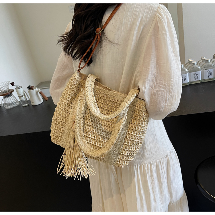 Seaside vacation laid-back style straw woven bag for women, 2025 new versatile large-capacity tote bag, beach single-shoulder crossbody bag details Picture