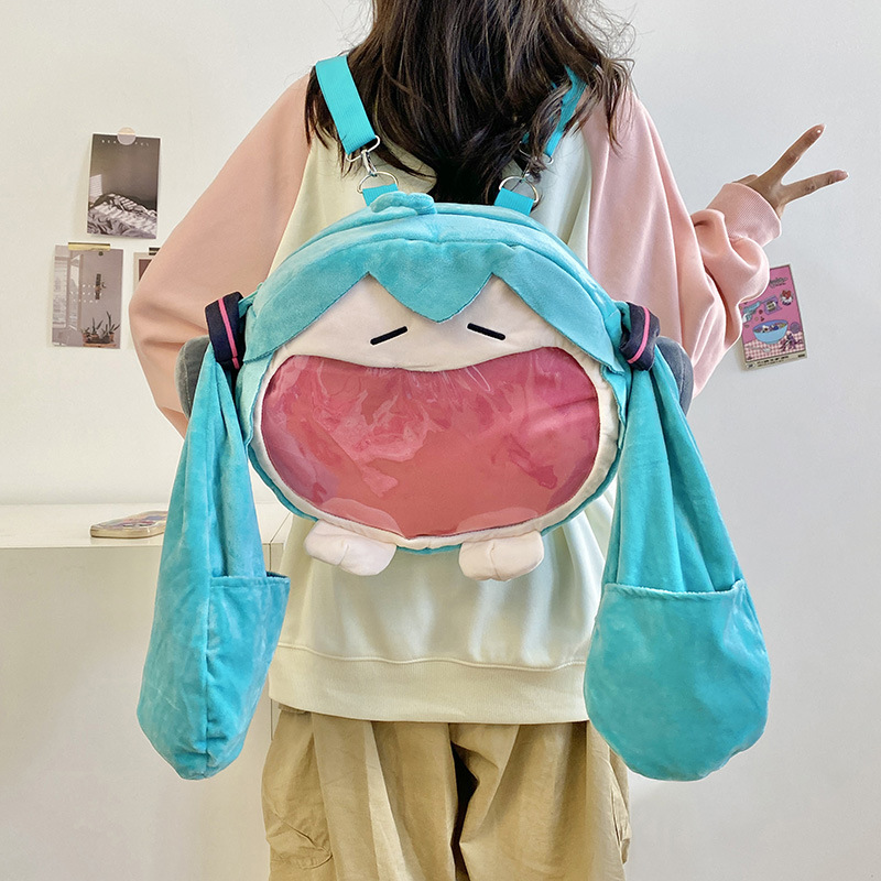 New cartoon Hatsune Miku pain bag, new trendy plush wide-mouthed single-shoulder bag, 2D girl crossbody bag Application Scenario