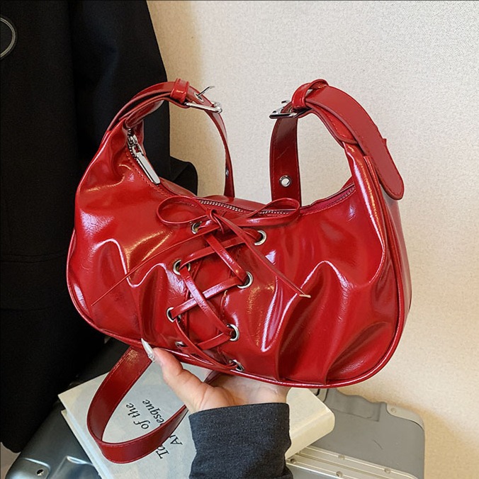 Cross-border 2025 New high-end quality Niche commuter dumpling bag for women, shiny solid color bow single-shoulder crossbody bag full figure