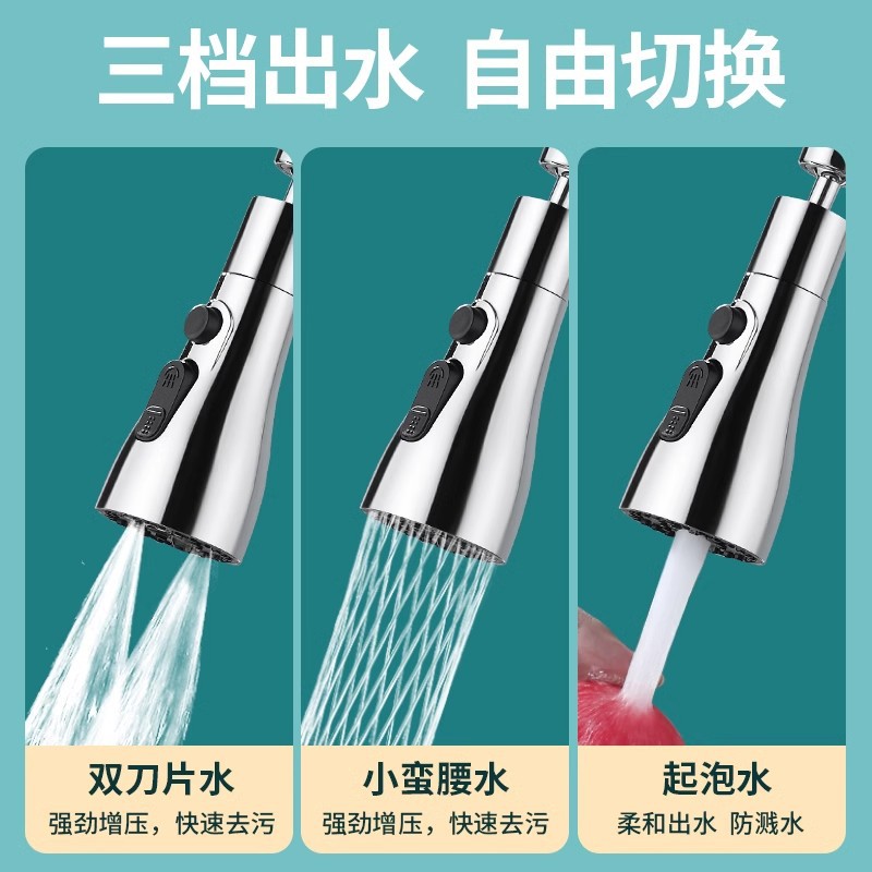 Kitchen faucet universal extender, multi-functional sink with scraper wash water outlet, pull-out sink, anti-splash nozzle Application Scenario