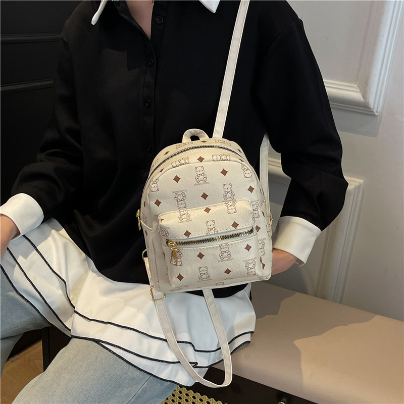 pu cute printed small backpack 2025 Summer New style versatile and trendy women's backpack commuting crossbody bag details Picture