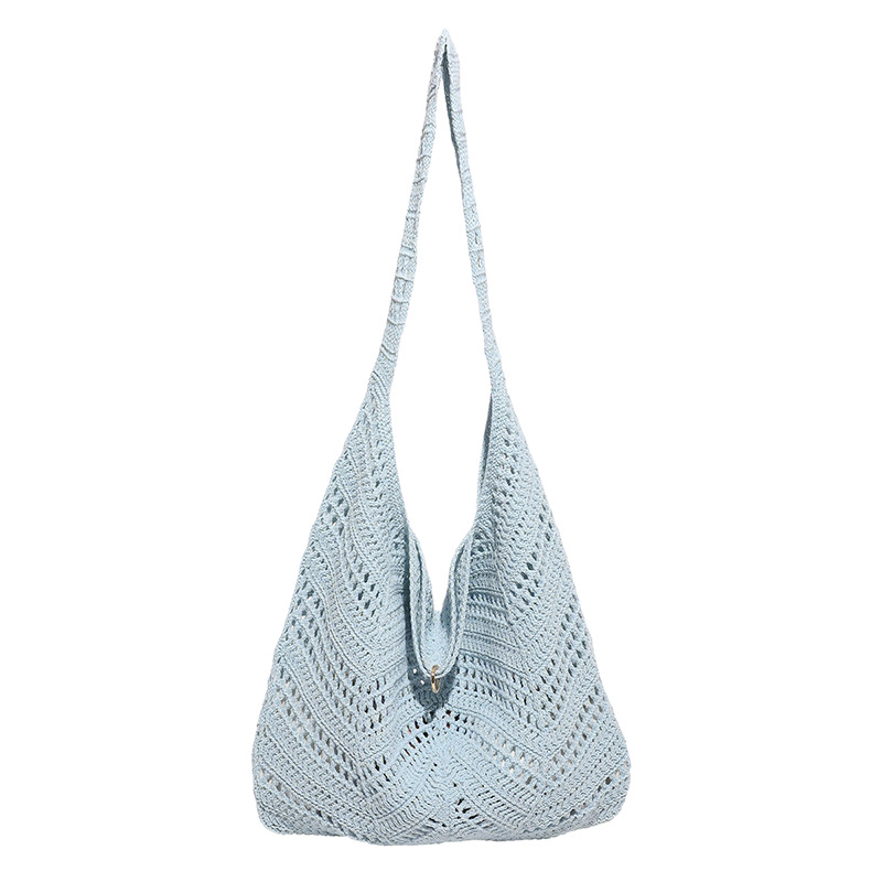 2025 Summer New large-capacity bucket bag, casual hollowed-out woven bag, fashionable shoulder bag, versatile underarm bag for vacation Item Picture