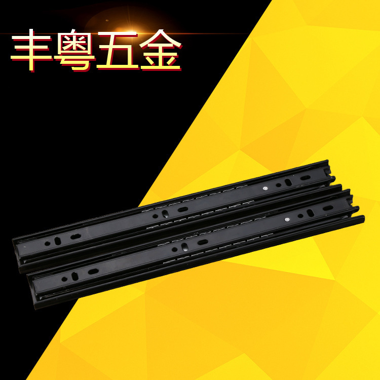 Wholesale buffer sliding door steel ball slide rails, silent cold-rolled steel wardrobe guide rails, drawer tracks, 35mm wide three-section slide rails full figure