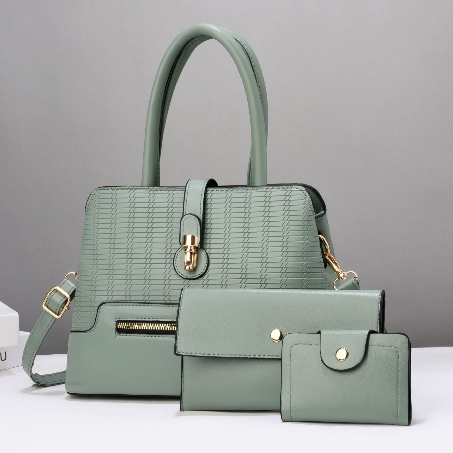 2024 Cross-border handbag three-piece set, versatile women's bag, new trendy single-shoulder bag, simple shell bag, crossbody bag Item Picture