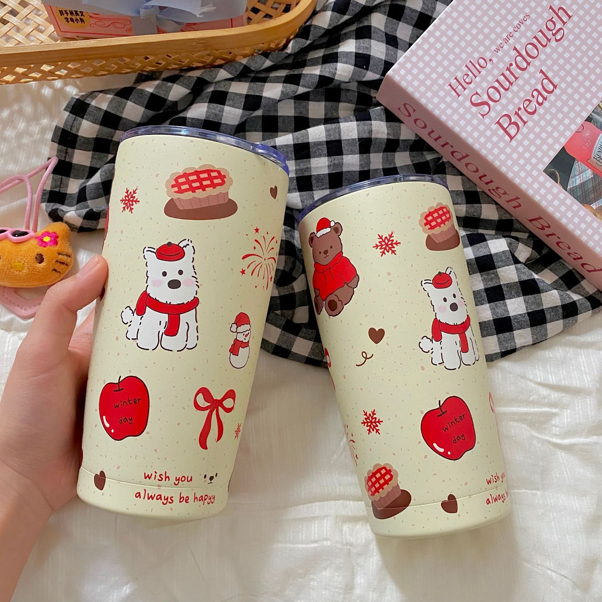 Super cute West Highland dog insulated cup, stainless steel coffee cup, insulated cup, straw, large capacity, high appearance level water cup full figure