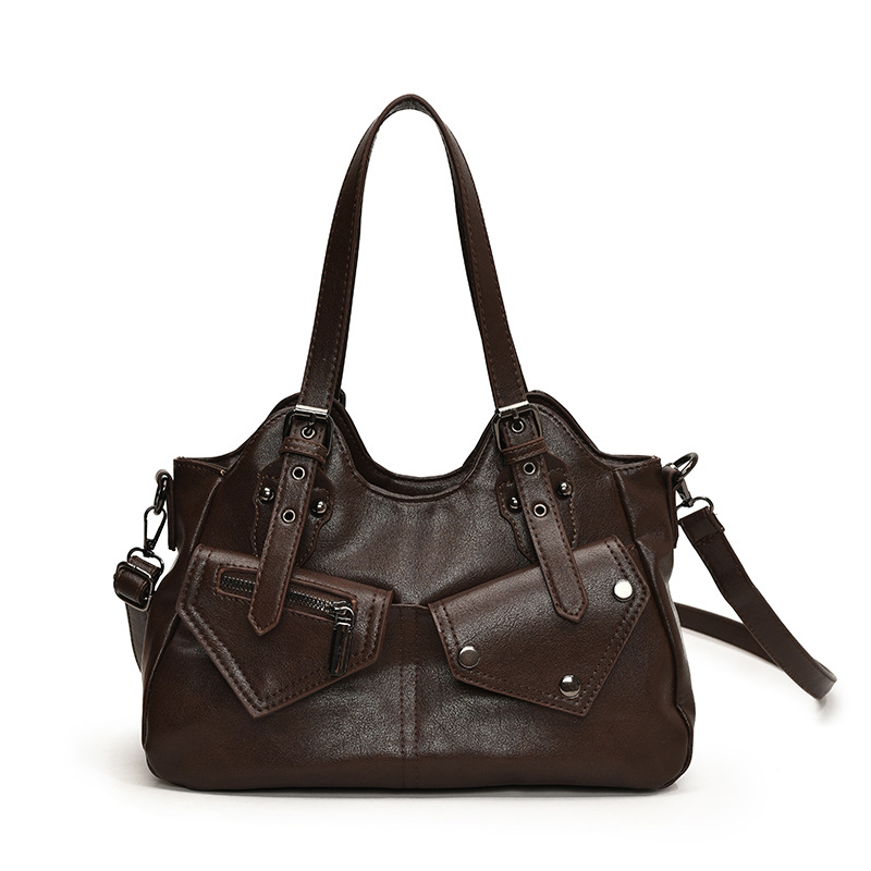A niche design motorcycle style tote bag for women, a new 2024 trendy, fashionable and retro commuter hand-held shoulder bag Item Picture