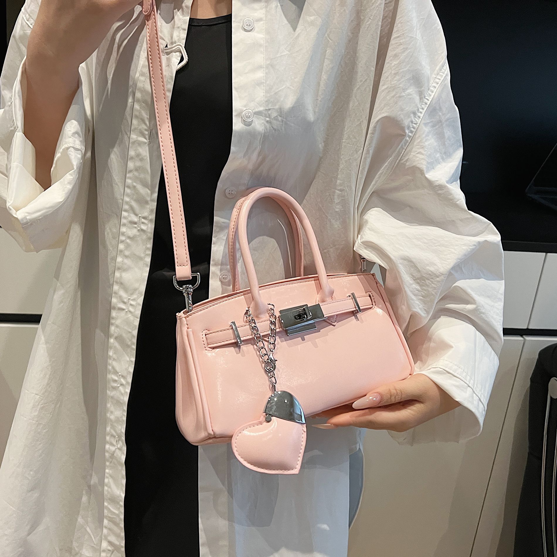 Fashionable and niche design handbag for women, 2025 new style fashionable platinum bag, versatile and simple single-shoulder crossbody bag Specification drawing