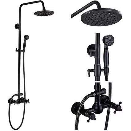 Blue and white porcelain black bronze shower head set, European retro double-handle mixed water shower faucet with lifting rod full figure