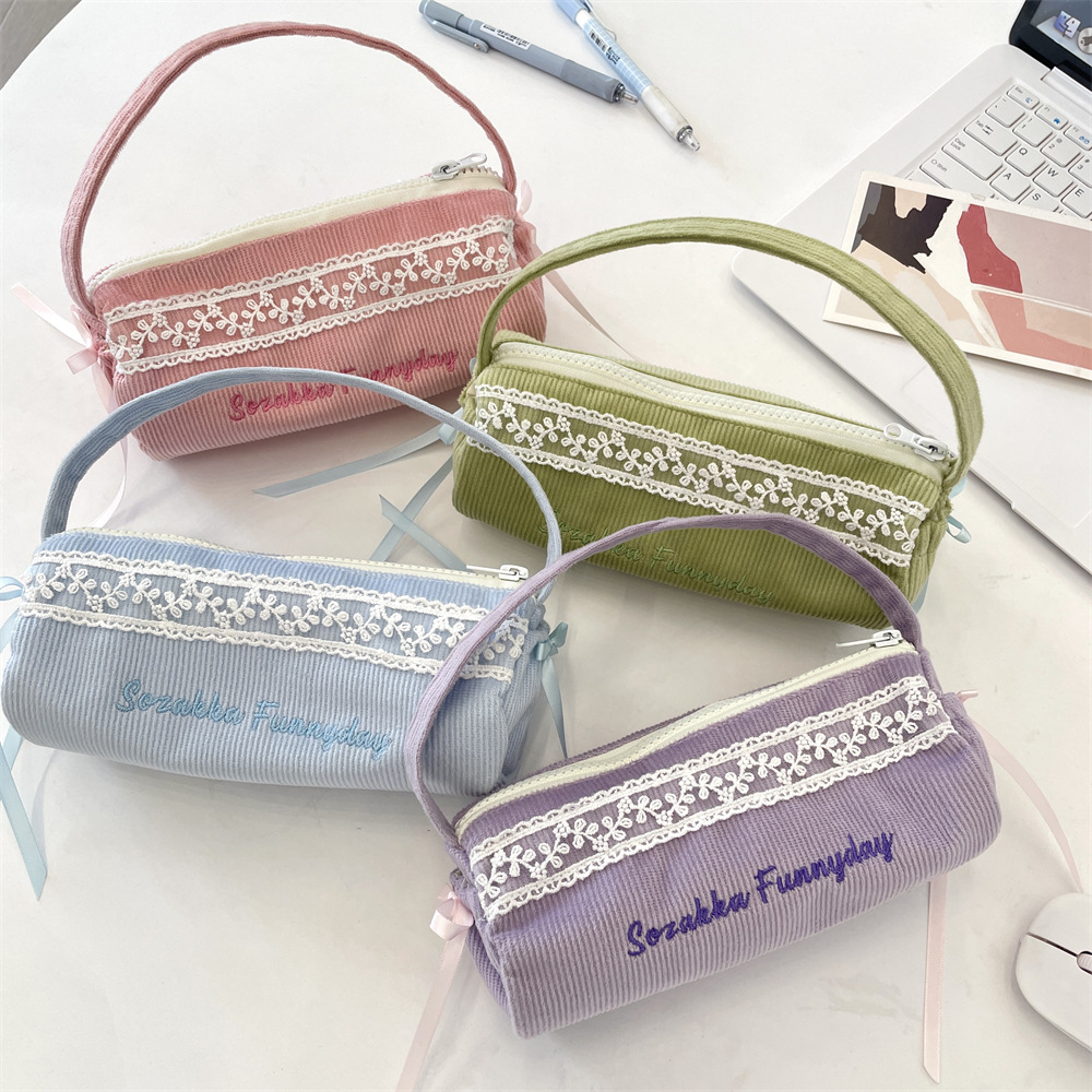 53273 Hand-held pen case, simple and fresh pen holder, student stationery storage bag, large-capacity fabric stationery pen case full figure