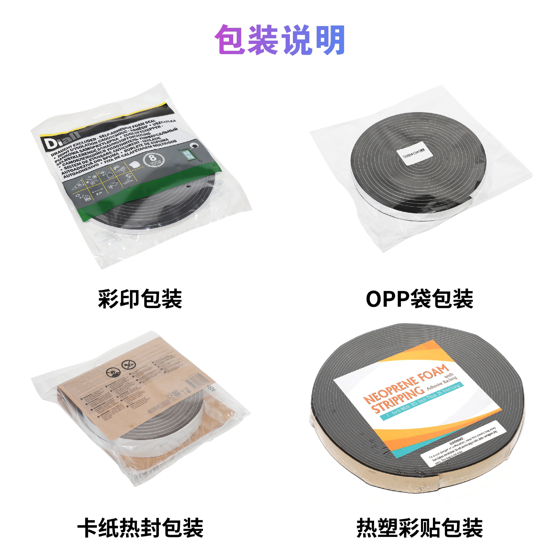 Japanese household door and window sealing strips, self-adhesive type window sound insulation strips, glass door gap and door bottom sealing sponge rubber strips Specification drawing