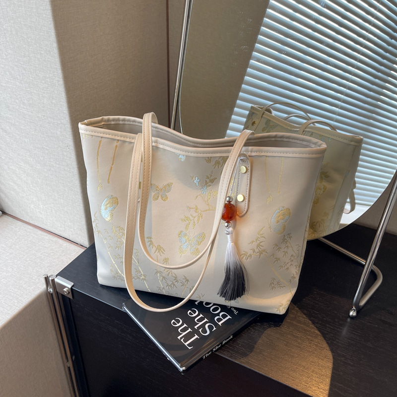 New Chinese-style traditional Chinese style women's large-capacity 2024 new casual single-shoulder bag, trendy and versatile, class and commuting tote bag Specification drawing
