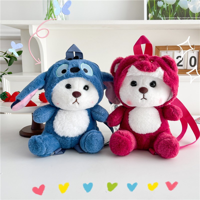 Cartoon Costume Lily Bear Backpack 2024 New Style Cute three-eyed plush Backpack Claw machine Doll details Picture