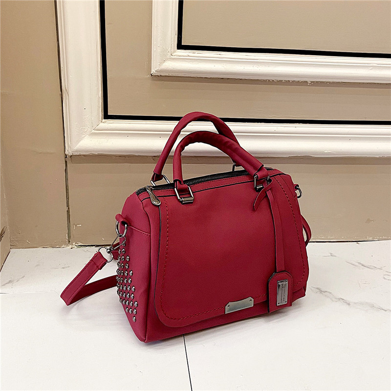 European and American retro fashion matte soft leather PU large-capacity Boston single-shoulder handbag for women full figure