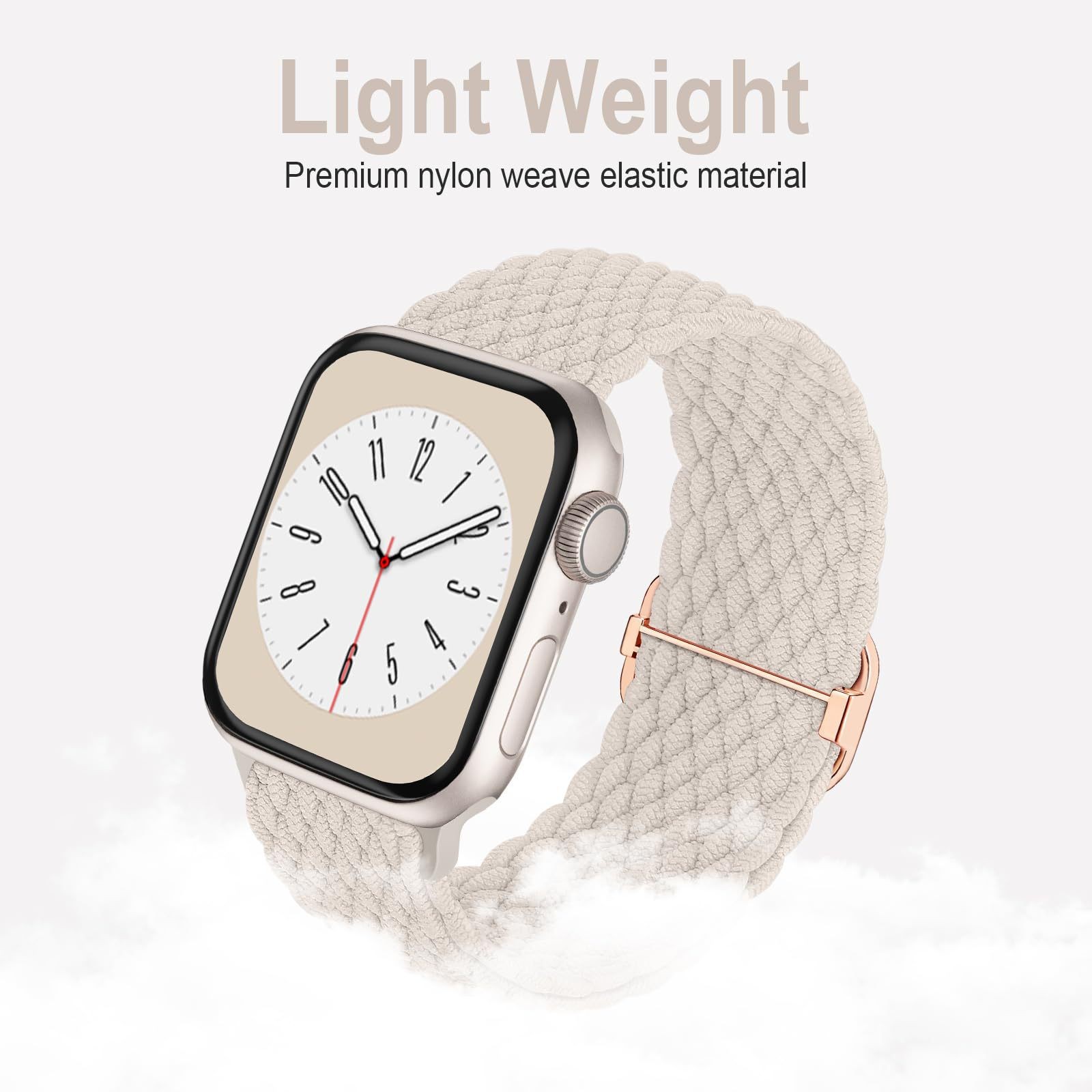The apple watch has a diamond-patterned nylon wristband and an adjustable elastic woven strap for the iwatch8 details Picture