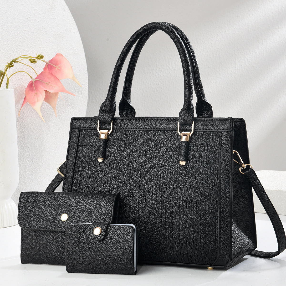 New style spliced embossed mother and child bag three-piece set, high appearance level macaron single-shoulder bag, cross-border crossbody bag for mom full figure
