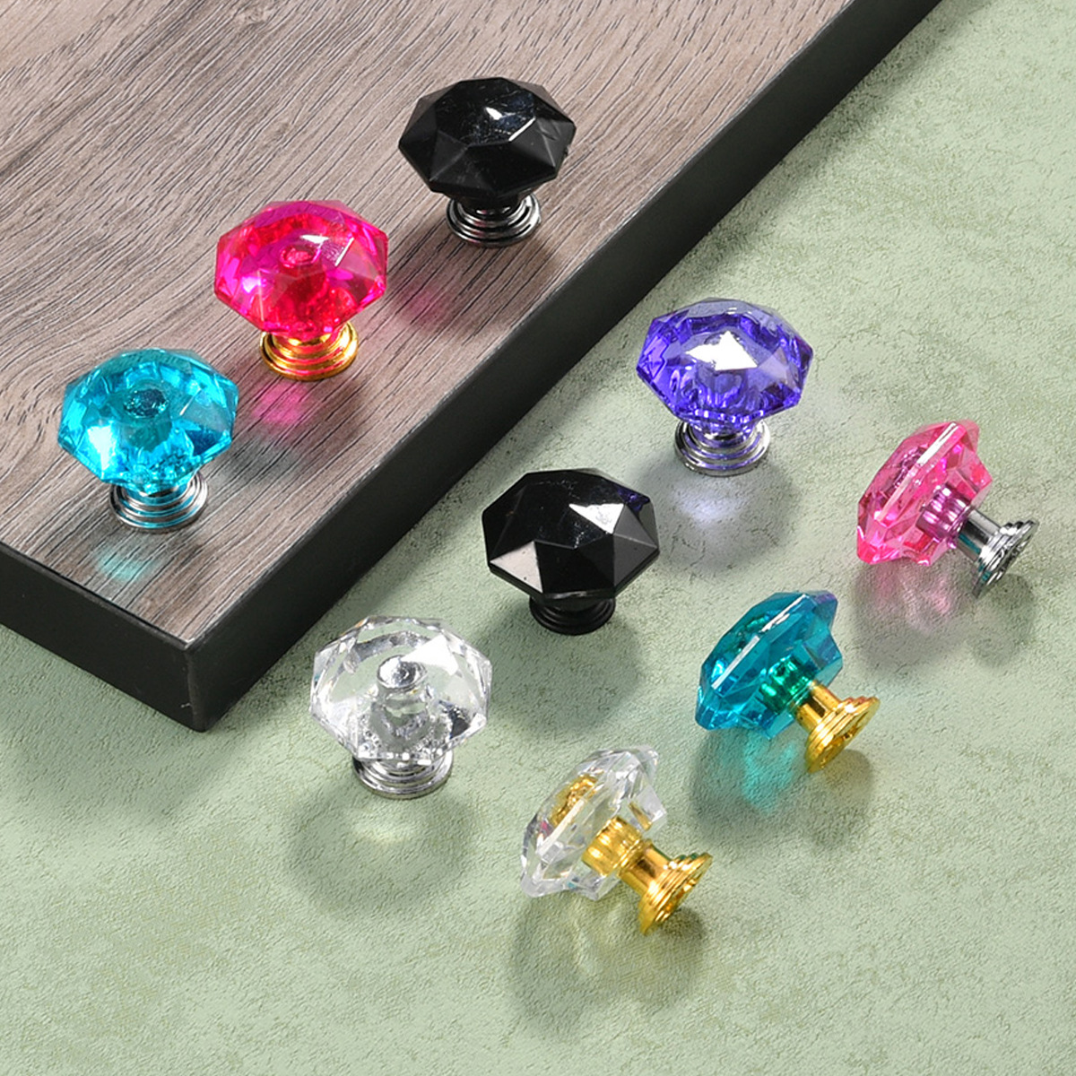 Colorful crystal drawer, diamond pull, transparent handle door, cabinet drawer, cabinet door handle, acrylic handle, plastic handle details Picture