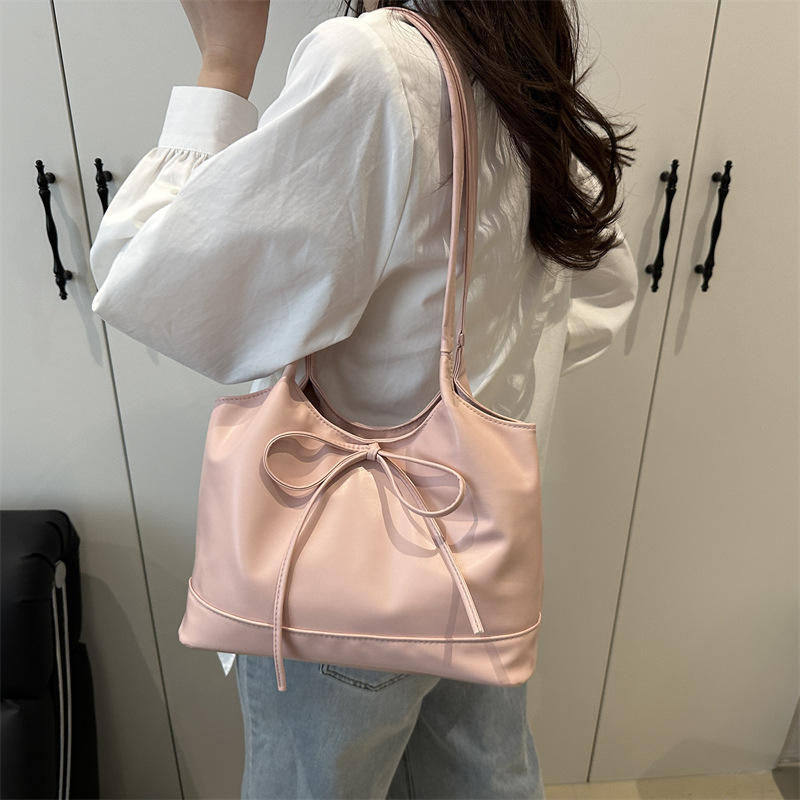 Sweet bow single-shoulder bag 2025 new style, stylish texture soft leather tote bag, large-capacity commuting underarm bag Specification drawing