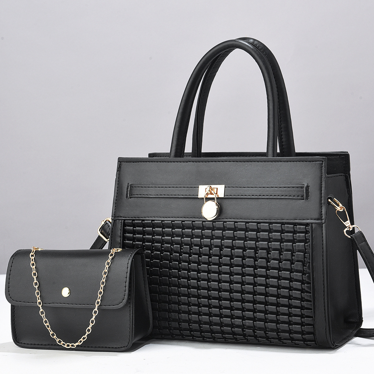 Cross-border two-piece women's bag 2024 Autumn/Winter new design handbag, European and American fashion, large capacity woven pattern for ladies full figure