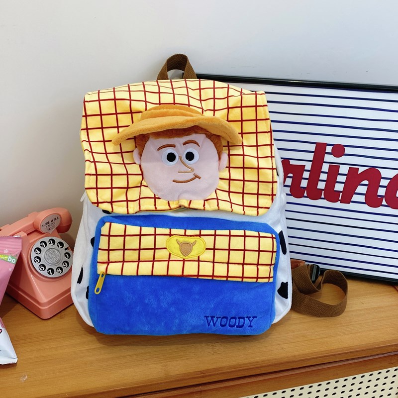 New Buzz Lightyear denim checkered backpack, ins Japanese backpack, large-capacity plush backpack, cartoon wholesale full figure