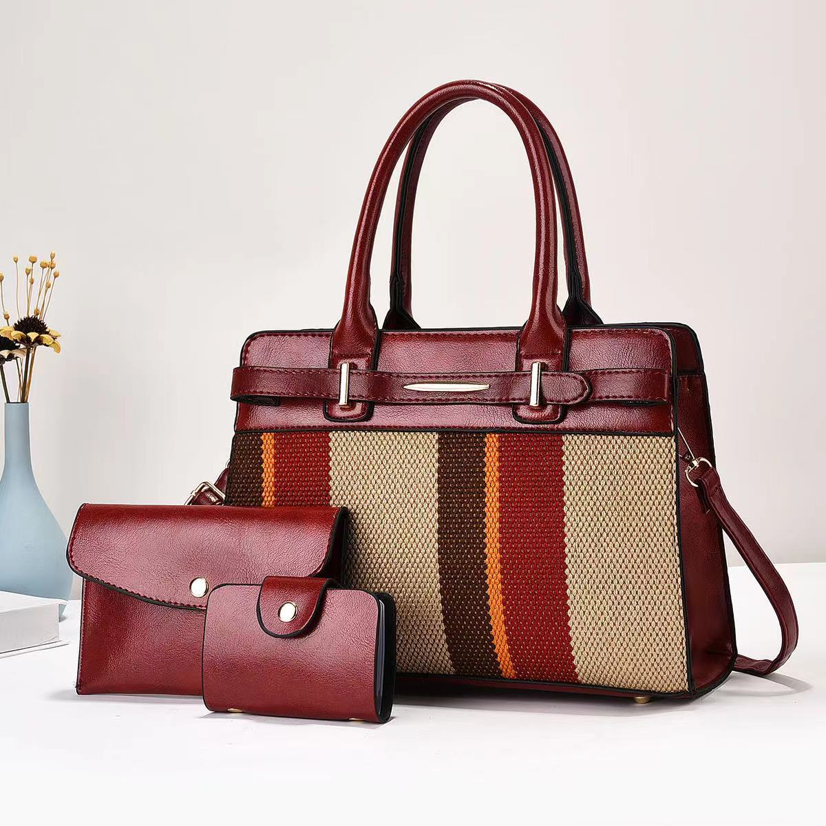 2024 New large-capacity versatile canvas bag, Korean-style trendy single-shoulder crossbody bag, hand-held three-piece set, mother and child bag details Picture