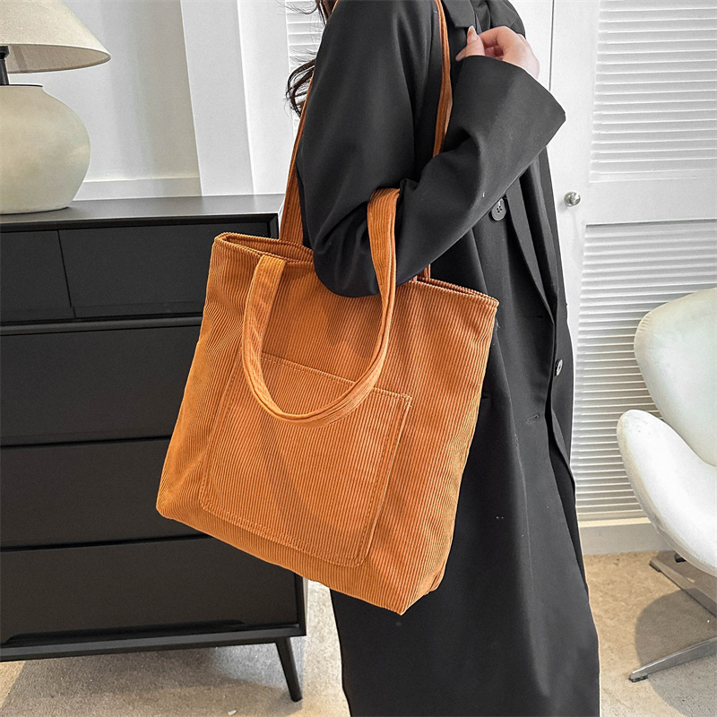 2023 new stylish and elegant design, single-shoulder crossbody, retro and stylish solid color corduroy texture tote bag for women Specification drawing