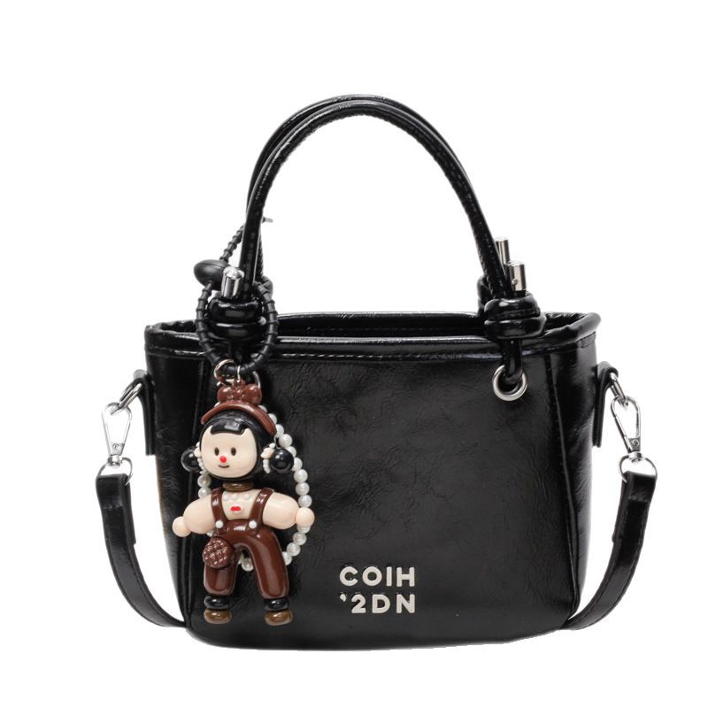 Retro solid color letter hand-held bucket bag for women, 2025 new style, high-end texture, versatile and stylish single-shoulder crossbody bag Item Picture